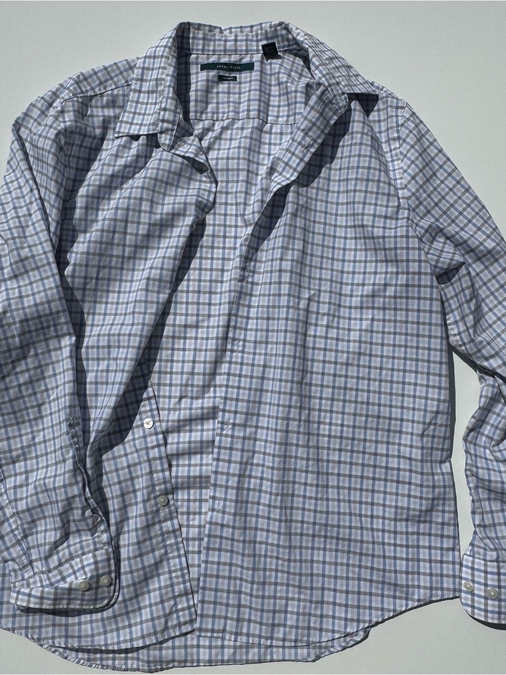 Perry Ellis Light Blue and Gray Plaid Button-Down Shirt